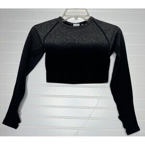 AYBL Womens Small  Reflex Seamless Long Sleeve Crop Top  Ombré Black/Gray